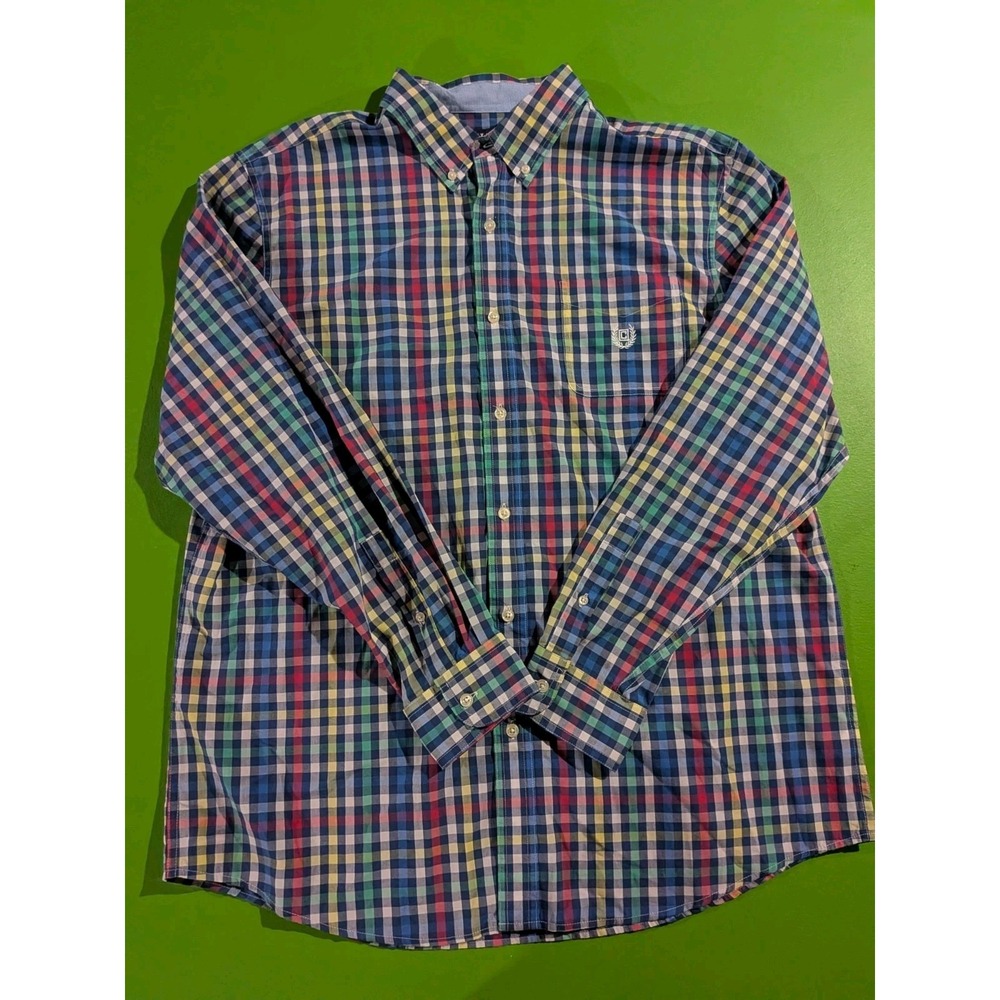 Chaps Button Down Shirt Size XL Plaid Patchwork Preppy Work Professional